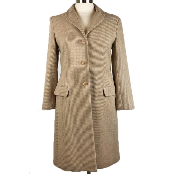 Theory Camel Stripe Long Wool Blend Coat M - Picture 1 of 8
